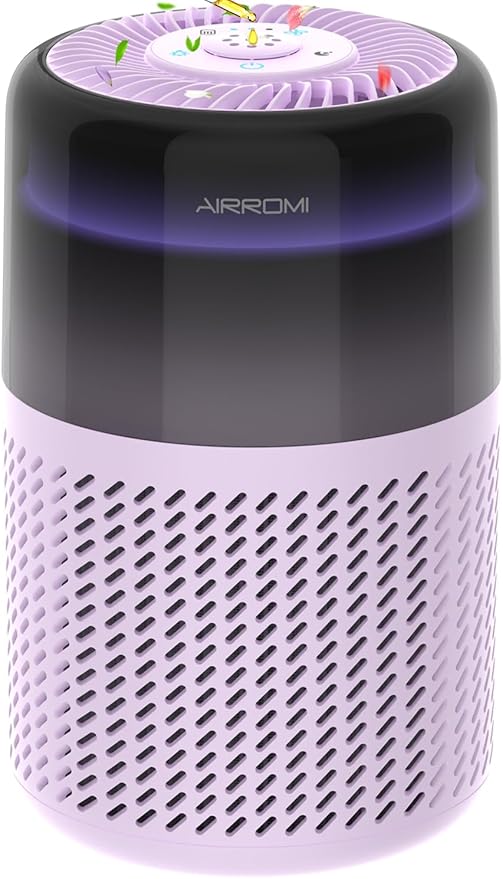 AIRROMI Air Purifier for Bedroom Home,HEPA Filter,Covers Upto 549 Ft²,Quiet 360°intake Air Cleaner with Fragrance ponge for Better Sleep,Night Light,Filters Smoke,Pet Dander,Allergies,Dust,A2005Purple-PurrikoPets