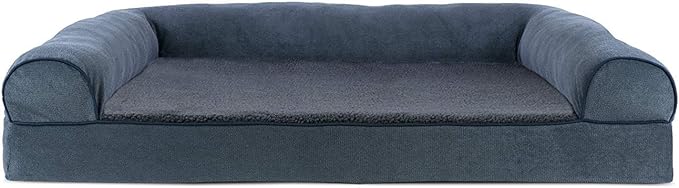 Furhaven Cooling Gel Dog Bed for Large Dogs w/ Removable Bolsters & Washable Cover, For Dogs Up to 95 lbs - Sherpa & Chenille Sofa - Orion Blue, Jumbo/XL-PurrikoPets