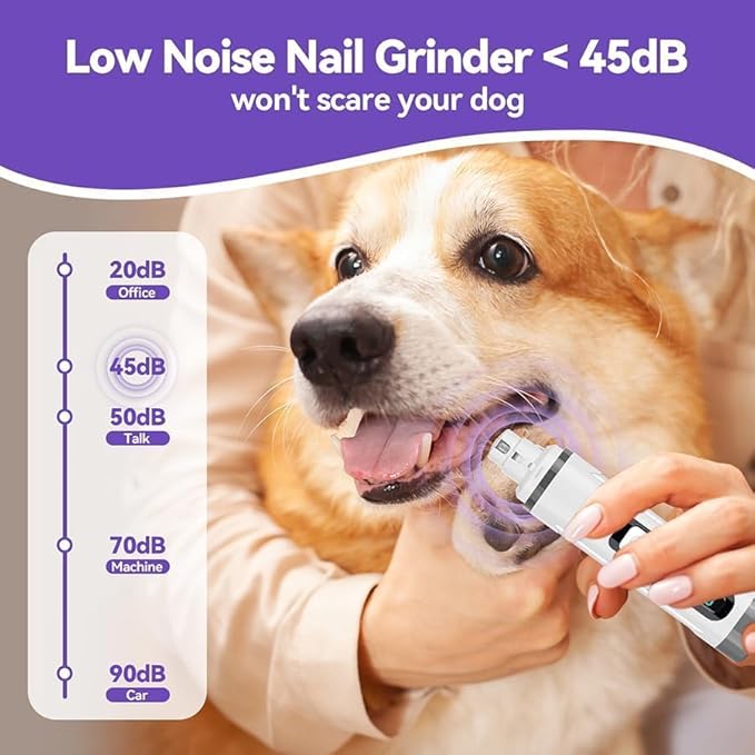 Dog Nail Grinder Quiet-2025 Release Ultra-Quiet Dog & Cat Nail Grinder with LED Light & Battery Display - Painless Nail Trimmer for Small to Large Pets, Thick Nails, and Sensitive Paws-PurrikoPets
