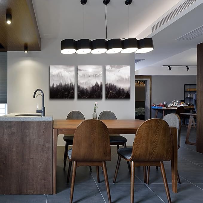 Framed Canvas Art - Boho Wall Decor Set of 3: Foggy Forest Trees Scenery for Living Room, Bedroom, Office, Farmhouse, Home Decoration-PurrikoPets