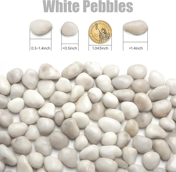 5 Lbs River Rocks for Plants,0.4-1.2 Inch Decorative Ornamental Pebbels, High Polished Stones for Garden Landscaping, Smooth Gravel Filler for Outdoor Plants, Succulents, Fish Tank and Vases, White-PurrikoPets