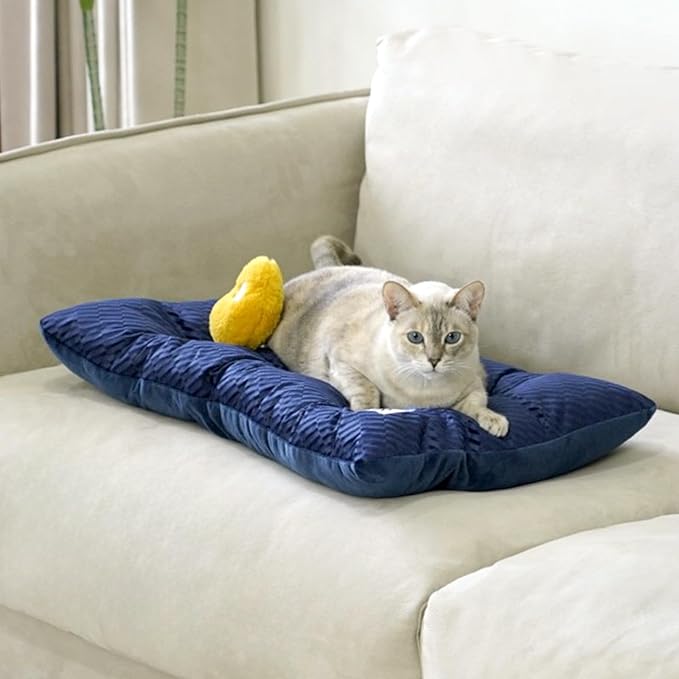 FUNNY FUZZY 2 in 1 Dog Bed Crate Pad Mat, Washable Reversible Pet Floor Mats,Fluffy Kennel Pad for Small Large Sized Dog,Indoor Cats,Sleeping Mattress, 23.6" × 17.9", Midnight Blue-PurrikoPets