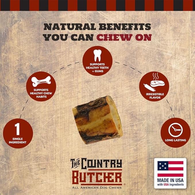 2" Beef Marrow Dog Bones for Aggressive Chewers, Small Breed Dog Treat, Natural, Tough, Chew Toy, Made in The USA, 6 Count-PurrikoPets