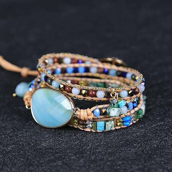 ZOSOJONA Women Wrap Bracelet Boho Natural Jasper Crystal Stone Beads Strand Bracelets