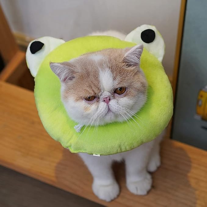 Adjustable Cat Recovery Collar Soft,Cute Pet E-Collar Neck Cone After Surgery Wound Healing Protective Cone Fit for Kitties, Small Dogs(ELC05-frog-s)-PurrikoPets