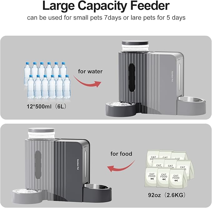 Gardner Pet Automatic Gravity Cat Food Feeder and Water Dispenser Stainless Steel Two-in-One Set Large Capacity Dispenser for Medium, Large Dogs, Puppies, Kittens, Rabbits-(1.6 Gallons x 2)-PurrikoPets