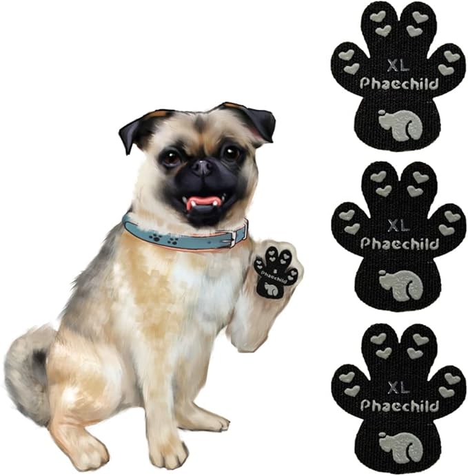 Dog Paw Pads Anti-Slip Grips,Dog Paw Protectors for Senior Dogs on Hot Pavement,Provides Traction to Keep Them from Slipping on Smooth Floors 20 sets-80 Pads Black XL-PurrikoPets