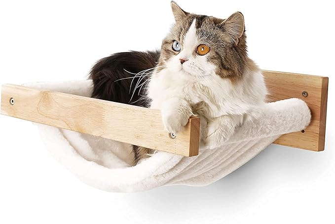 FUKUMARU Cat Hammock Wall Mounted, Kitty Beds and Perches, Wooden Cats Furniture, Stable Wall Shelves for Sleeping, Playing, Climbing, and Lounging-PurrikoPets
