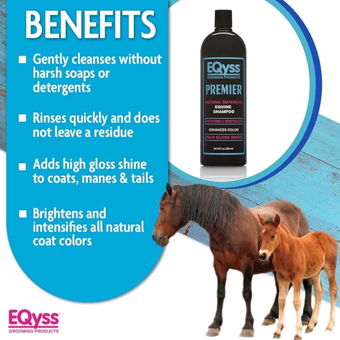 EQyss Premier Equine Horse Shampoo - Conditions and Moisturizes Coat, Enhances Color, Promotes Shine - Safe for All Horses & Pets, pH Balanced, USA Made-PurrikoPets