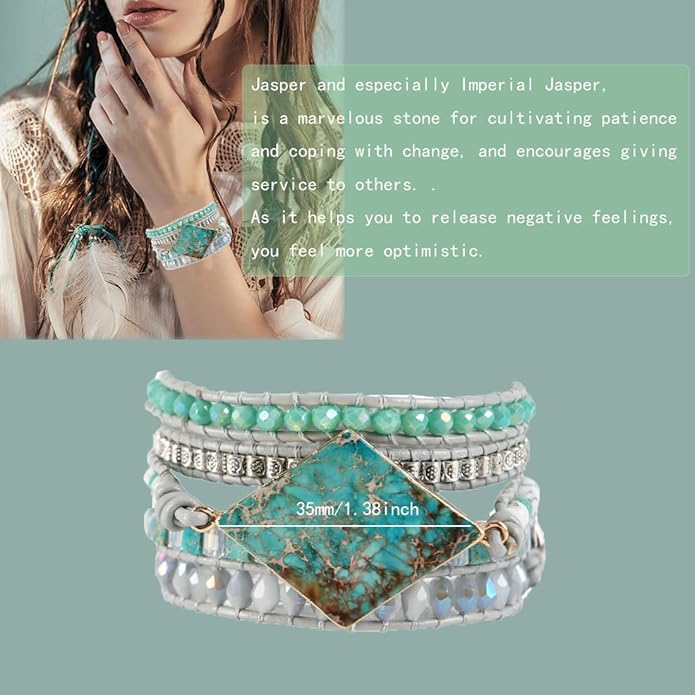 YGLINE Boho Handmade Wrap Leather Tube Crystal Stone Bracelet for Women