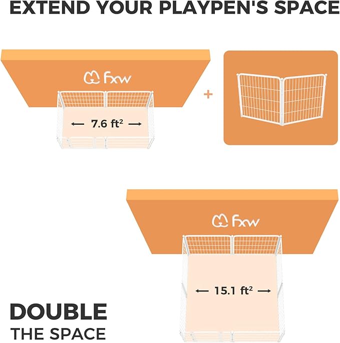 FXW Homeplus Unleashed Indoor Dog Playpen - Stress-Free and Safe Play, Heavy Duty 24 Inch 2 Wire Panels Dog Pen for Puppy and Small Dogs, White│Patented-PurrikoPets