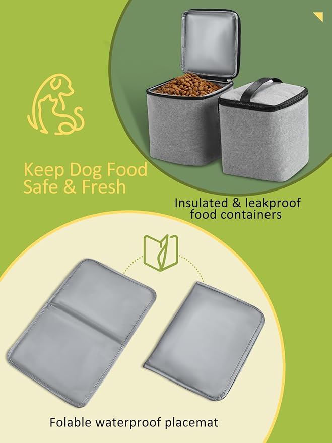 Dog Travel Bag, 25L Airline Approved Dog Travel Backpack for Pet Travel Accessories with 2 Food Storage Containers, 2 Foldable Bowls for Short Trips, Grey-PurrikoPets