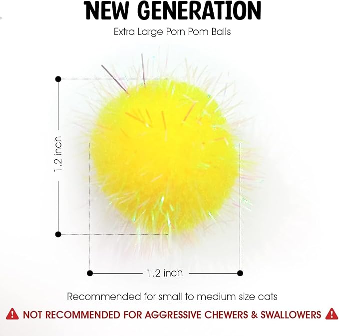 20 Pieces Mix Sizes Sparkle Pom Pom Balls for Cat - Interactive Glitter Balls, Multicolor, Best as Kitten Play Toys.-PurrikoPets