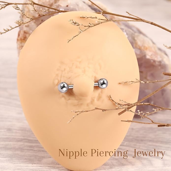 AROWRO Nipple Piercing Jewelry G23 Titanium Nipple Rings Tongue Rings Nipple Bar 14G Internally Threaded Straight Barbells Bridge Piercing Jewelry 12mm-20mm