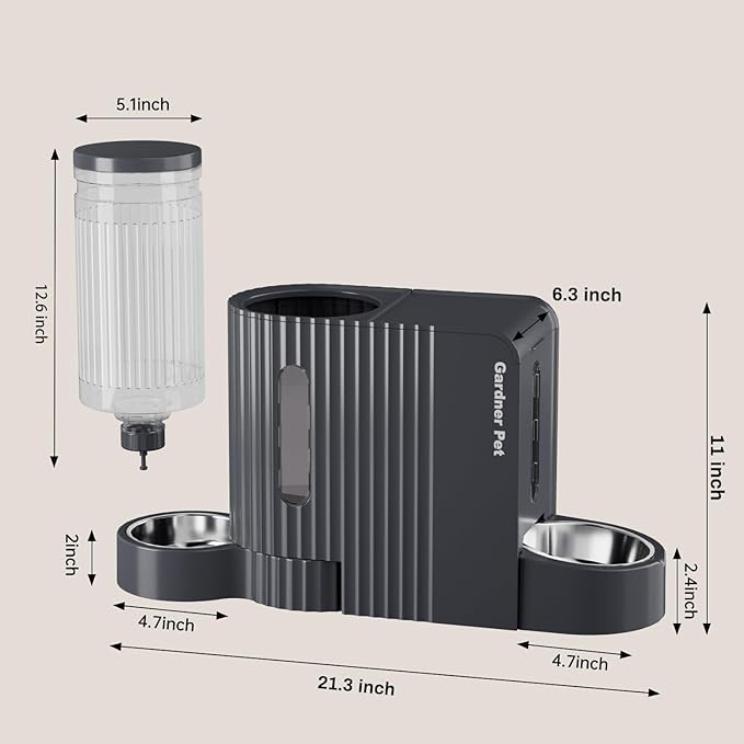 Gardner Pet Automatic Gravity Cat Food Feeder and Water Dispenser Stainless Steel Two-in-One Set Large Capacity Dispenser for Pets Dogs, Puppies, Kittens, Rabbits-PurrikoPets