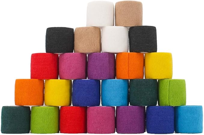 24 Pack Breathable Self Adherent Wrap, Athletic Elastic Non Woven Cohesive Bandage for Sports, First Aid Medical, Wrist, Ankle Sprains, Swelling and Vet Wrap 2 Inch 5 Yards (Rainbow Color).-PurrikoPets