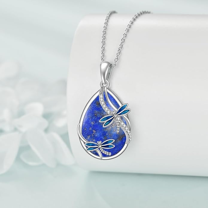 KQF Dragonfly/Butterlfy/Cat/Jellyfish/Bunny/Axolotl/Bee/Mermaid/Hummingbird/Elephant Necklace for Women Sterling Silver Moonstone Pendant Necklace Dragonfly Jewelry Gifts for Women