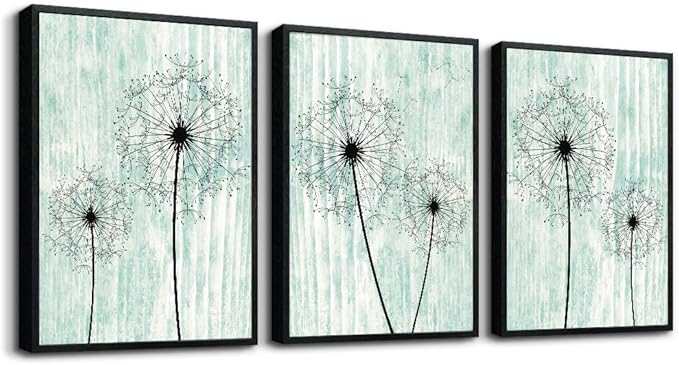 AHUASJART Black Framed Wall Art for Living Room Wall decor for Bedroom Room Decor light green background Pictures Dandelion Paintings posters kitchen Home Decorations 3 Piece Framed Prints Artworks-PurrikoPets