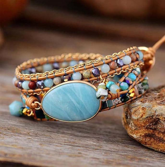 ZOSOJONA Women Wrap Bracelet Boho Natural Jasper Crystal Stone Beads Strand Bracelets