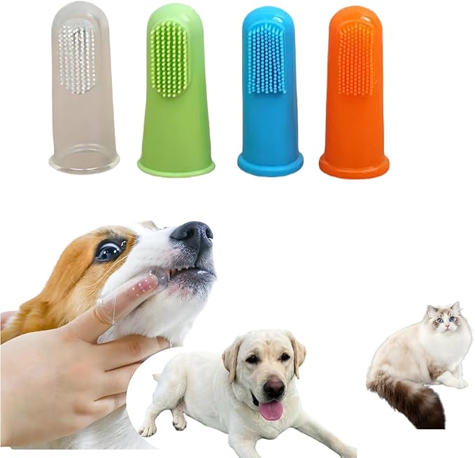 4 Pack Pet Tooth Brushing Kit – Extra Soft Finger Toothbrushes for Cats & Dogs Gentle Plaque & Tartar Removal, Freshens Breath Pain-Free Teeth Cleaning for Small to Large Pets-PurrikoPets