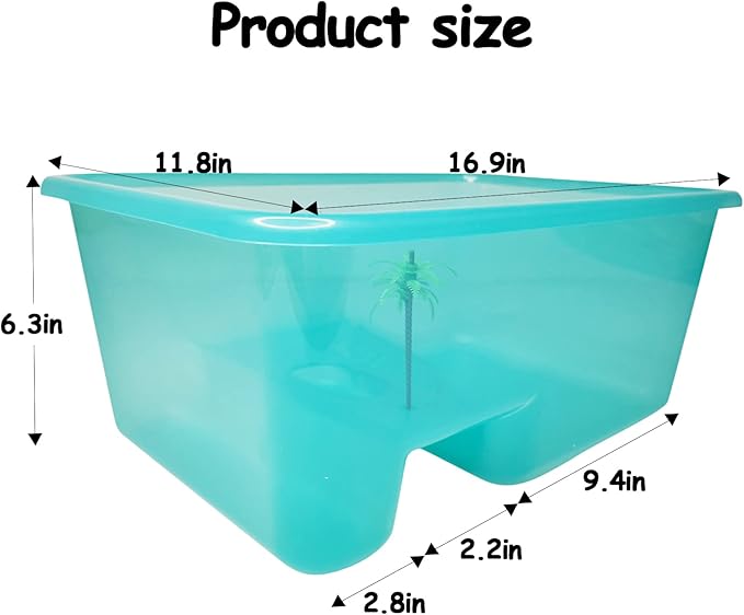 Fhiny Turtle Tank with Lid, Plastic Reptile Terrarium Turtle Breeding Box with Basking Platform Tortoise Aquarium for Crayfish Hermit Crabs Geckos Lizards Habitat Prevent Escaping (Medium)-PurrikoPets