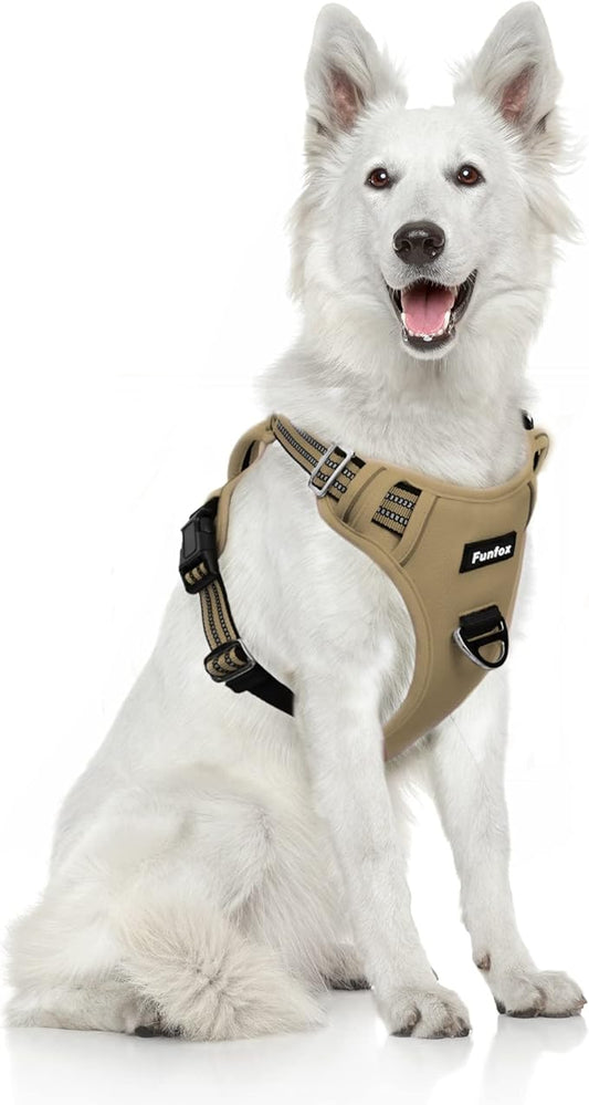 Funfox Dog Harness No Pull, Adjustable Pet Vest Harness, Super Soft Material with Vertical Handle Easy Control, Reflective Night Walking, 2 Leash Clips for XLarge Dogs, Brown, XL-PurrikoPets