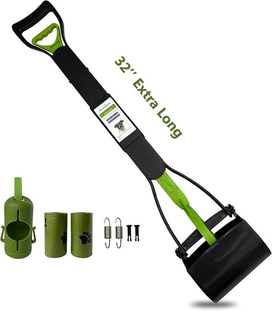 32" Pooper Scooper for Large Medium Small Dogs with Bag Attachment, Extra Long Handle Heavy Duty with 30 Dog Poop Bags & 1 Dispenser Poop Scoop, Foldable Dog Poop Picker Upper for Yard-PurrikoPets
