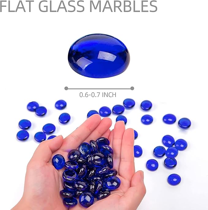 FUTUREPLUSX 1LB Blue Flat Glass Marbles, Premium Dark Blue Aquarium Rocks Fish Tank Gravel Stones Bulk Pebbles Decorative Beads for DIY Crafts Vase Fillers Table Scatter Decor-PurrikoPets