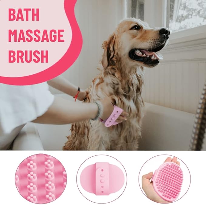 Dog Grooming Kit - Deshedding Brush for Short Hair, Slicker Brush, Flea Comb, Puppy Brush Set in Pink-PurrikoPets