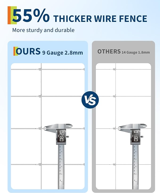 9GA Thickened Heavy Duty Cattle Farm Fence, 4ft x 164ft Galvanized Goat Deer Fence, Heavy Zinc Coating Hog Wire Fencing for Farm Livestock Animals Protection-PurrikoPets