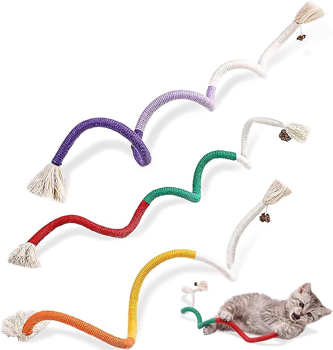 3 PCS Cotton Rope Cat Toys for Indoor Cats, Interactive Cat Rope Toys with Silvervine Fruit for Cats and Kittens, Handmade Pet Chew Toys for Teeth Cleaning-PurrikoPets