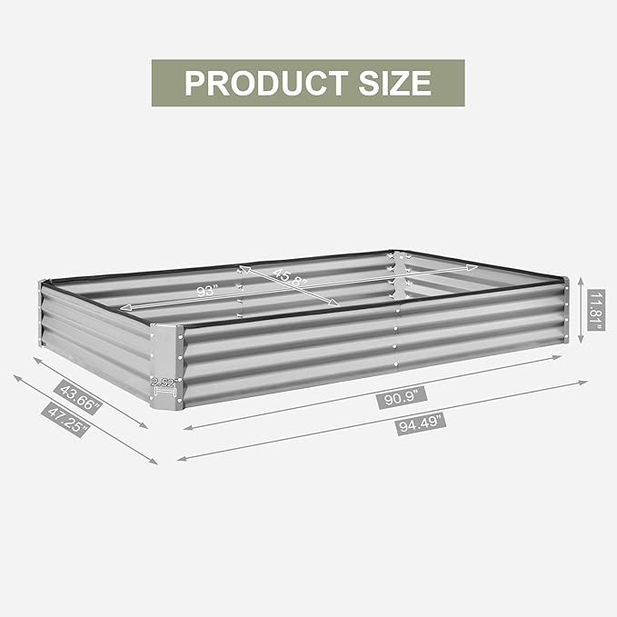 Domi Galvanized Raised Garden Bed, 6x3x1Ft Thickening Metal Planter Box for Vegetables Bottomless for Backyard Outdoor, 1" Deep w/ 128 Gallon Capacity - Silvery-PurrikoPets