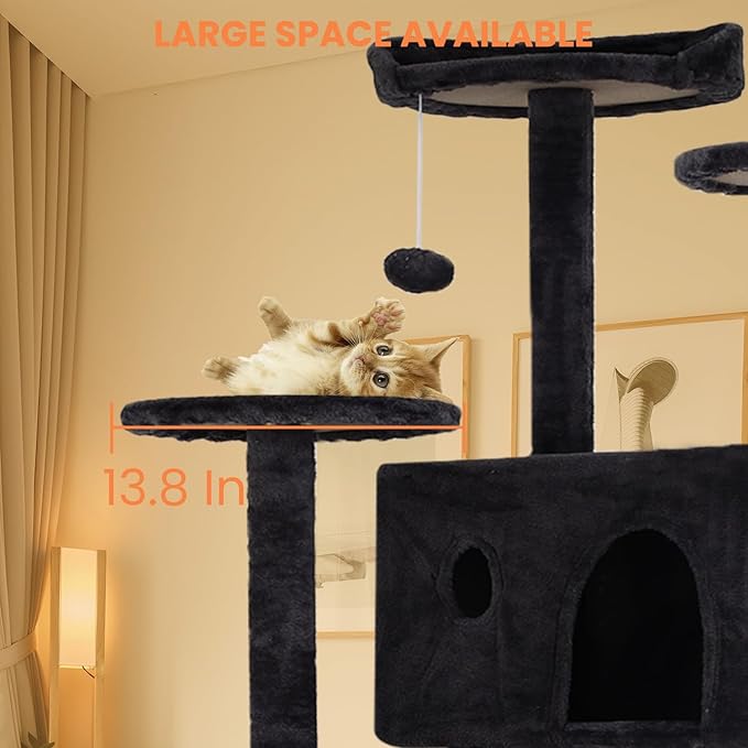 54.7 inches Cat Tower for Indoor Cats, Multi-Level Cat Condos with Scratching Posts, Hanging Toys, Dark Gray-PurrikoPets