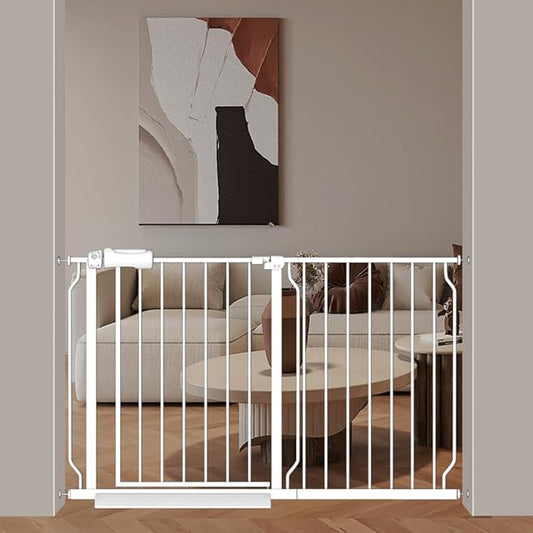Extra Wide Baby Gates 48-53 Inch Child Dog Pet Gate Indoor Adjustable Safety Child Gates for House Doorway Stairs Banister Walk Through Doggie White-PurrikoPets