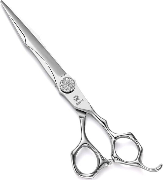 GLADOG 7" Premium 9CR Dog Grooming Scissors with Full Diamond Pivot Nut - Professional Straight Dog Scissors for Grooming, Ideal Dog Shears for Precise Trimming, Pet Grooming Scissors, Grooming Shear-PurrikoPets