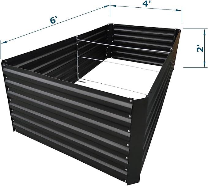 6x4x2FT Metal Raised Garden Bed Kit, Galvanized Outdoor Garden Bed Planter Box for Vegetables, Flowers, Herbs, Succulents and More, Black-PurrikoPets