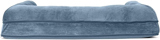 Furhaven Orthopedic Dog Bed for Large Dogs w/ Removable Bolsters & Washable Cover, For Dogs Up to 95 lbs - Faux Fur & Velvet Sofa - Harbor Blue, Jumbo/XL-PurrikoPets