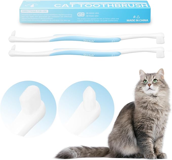 Dual-Sided Cat Toothbrush with Micro Brush Head, Ultra Soft Nano Bristles Pet Toothbrush Kit, Kitten/Puppy Toothbrushes, Fit into Cats/Small Dogs Mouth, Avoid Bleeding Gums-PurrikoPets