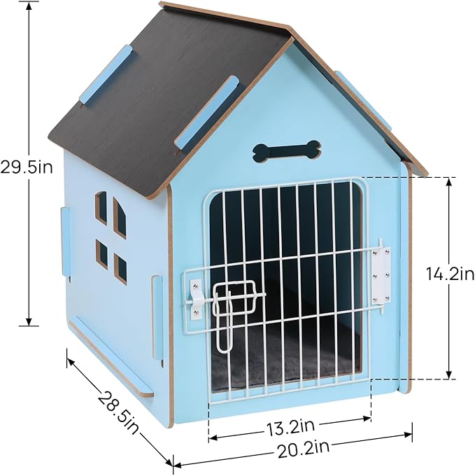 Dog House Indoor for Small Dogs or Cats, Cozy Wooden Design, Small Indoor Bed House, with Air Vents and Elevated Floor Warm Dog Cave (Large Blue)-PurrikoPets