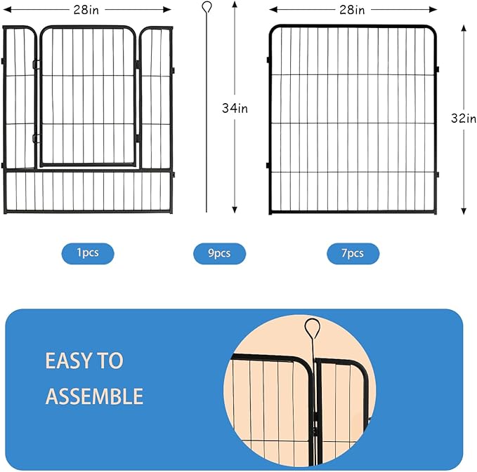 Dog Playpen,24 32 40 48 in(H) Pet Fence Outdoor for Rv Camping,Garden Fence Medium Animal Barrie for Yard,11Ft(L)-56Ft(L) Black Metal Temporary Fencing-PurrikoPets