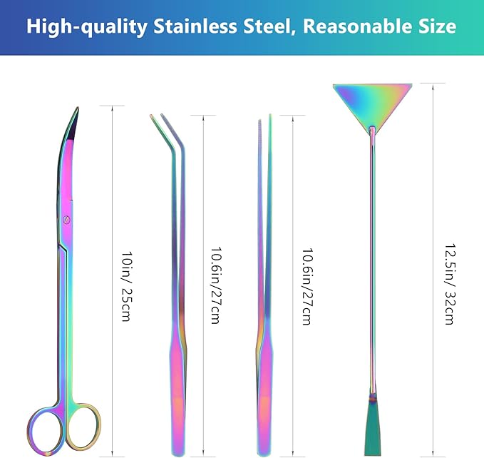 4 in 1 Quarium Aquascape Tools Kits, Anti-Rust Stainless Steel Aquatic Plant Aquascaping Tweezers, Scissors, Spatula for Aquarium Tank Cleaning Fish Tank Aquascape Tools Sets-PurrikoPets