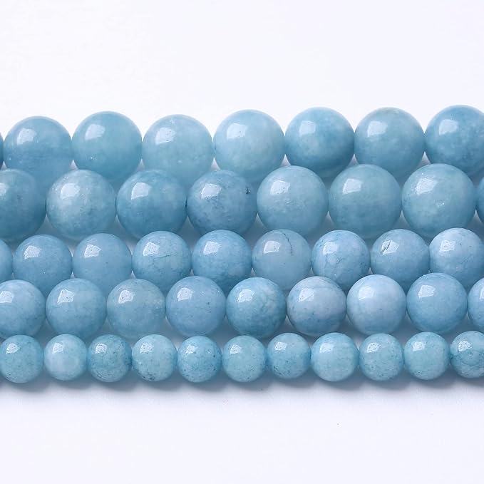36Pcs 10mm Natural Blue Chalcedony Jades Beads for Jewelry Making Aquamarine Jades Energy Stone Healing Beads DIY Bracelet Necklace 15" 1 Strand