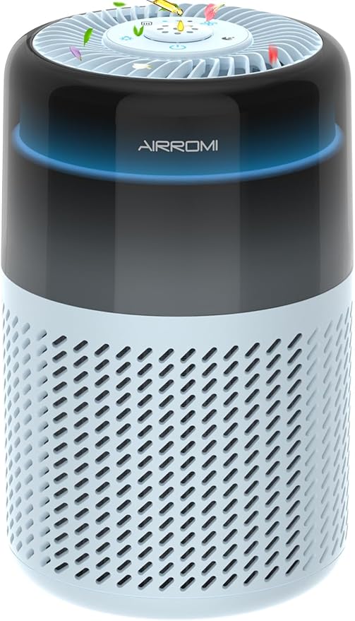 AIRROMI Air Purifier for Bedroom Home,HEPA Filter,Covers Upto 549 Ft²,Quiet 360°intake Air Cleaner with Fragrance ponge for Better Sleep,Night Light,Filters Smoke,Pet Dander,Allergies,Dust,A2005 Blue-PurrikoPets