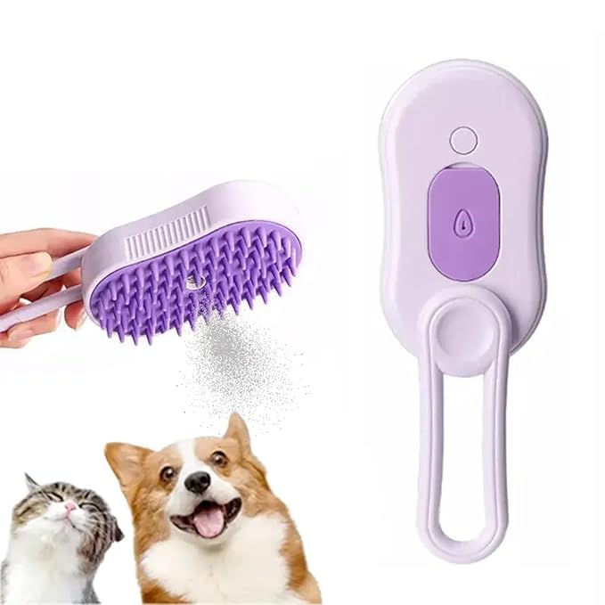 4 in 1 Cat Steam Brush Rechargeable pet spray comb Steam Brush for Cats and Dogs, Massage, Cleaning, Shedding & Combing Multifunctional Hair Removal Anti Static Grooming Tool for home (Purple)-PurrikoPets