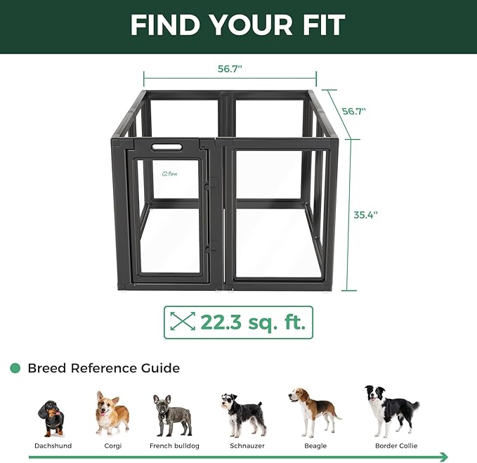 FXW AuraSpace Acrylic Indoor Unleashed Dog Playpen for Medium Dogs, 35 Inch, 8 Panels, Black-PurrikoPets