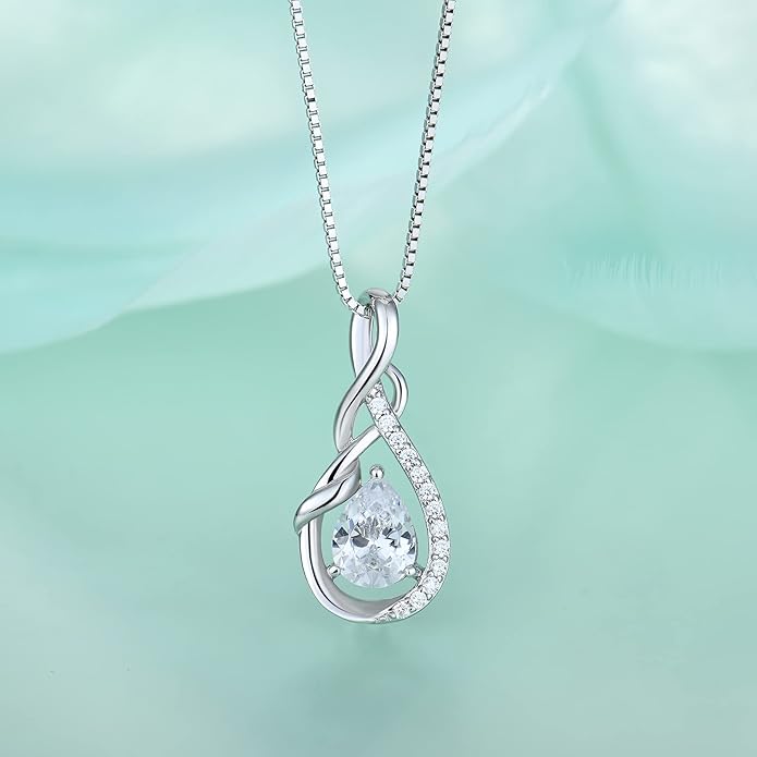 STARCHENIE Infinity Teardrop Pendant Necklace for Women 925 Sterling Silver Birthstone Jewelry