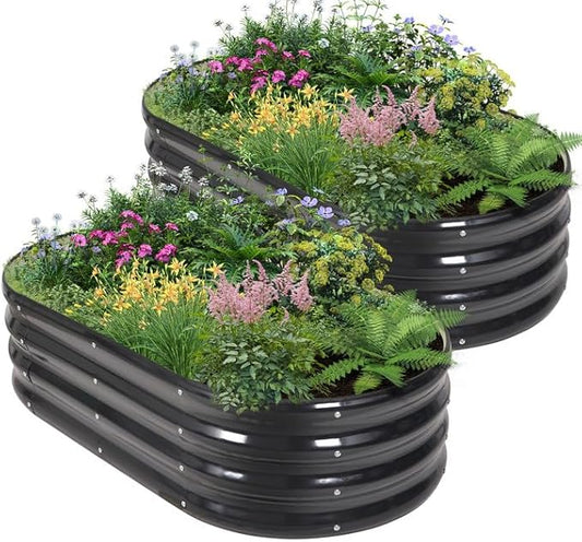 Galvanized Raised Garden Bed Outdoor - 4x2x1FT (2 Pack) Metal Garden Planter Box with Safety Edging and Gloves, Raised Bed for Gardening Vegetables Fruits and Flowers - Grey-PurrikoPets