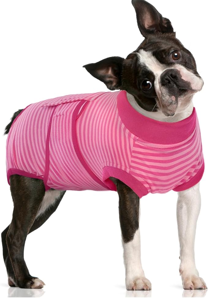 FUAMEY Recovery Suit for Dogs After Surgery,Soft Breathable Dog Bodysuit E-Collar & Cone Alternative Surgical Suit,Male Female Dog Neuter Spay Suits Anti Licking Wounds Onesie Rose Stripes L-PurrikoPets