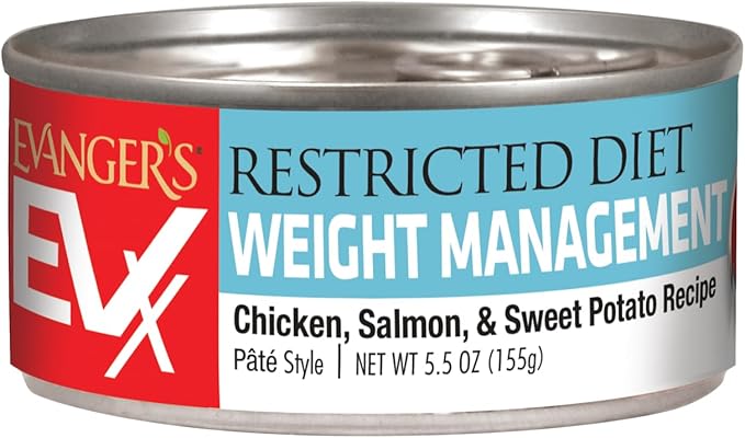 Evanger’s EVX Restricted Diet Weight Management Canned Cat Food – 24 Count, 5.5 oz Cans Each – Chicken, Salmon & Sweet Potato Recipe – Grain Free, Limited Ingredients, Pâté Style-PurrikoPets