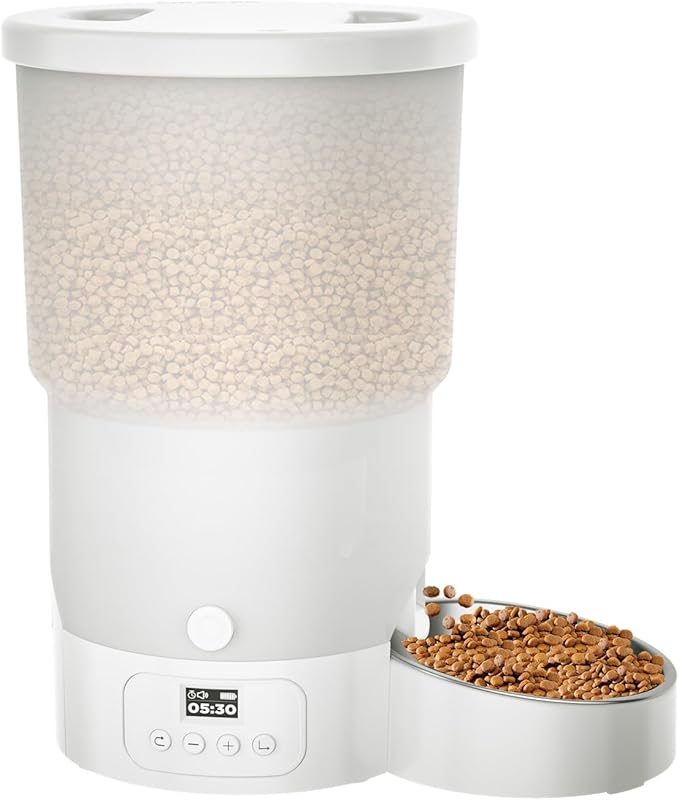 Gimars 5L/20 Cups Automatic Cat Feeder, Programmable 1-6 Meals Cat Food Dispenser with Stainless Steel Bowl, Easy Setup, Dual Power Supply,10s Meal Call Timed Pet Feeder for Cats and Small Dogs-PurrikoPets